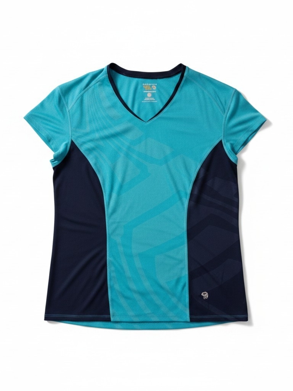 Mountain Hardwear Women’s V-Neck Athletic Tee in Teal and Navy Size XL